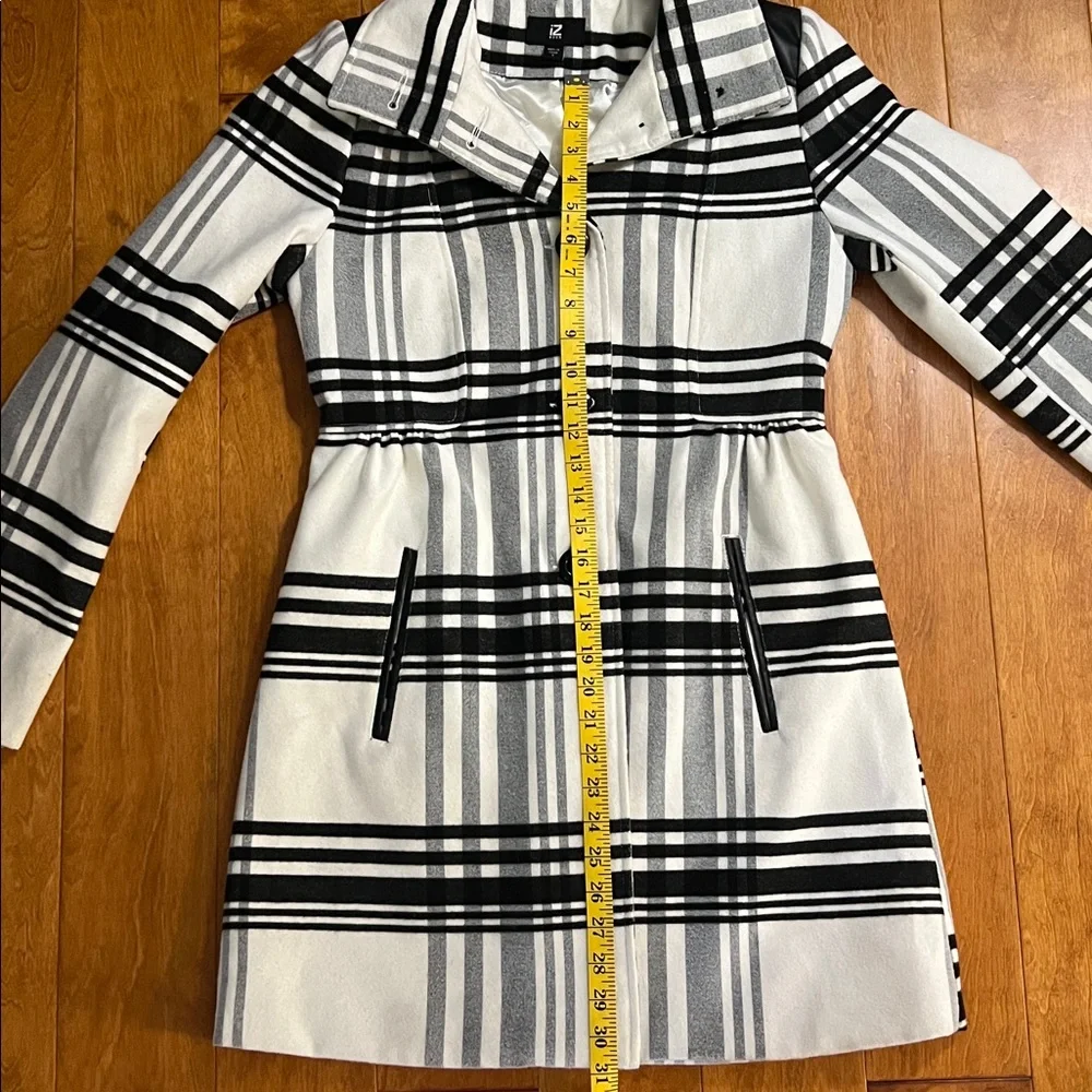 Iz Byer Plaid Pea Coat Size S Black White Preppy Trench Quiet Luxury Classic - Picture 9 of 14